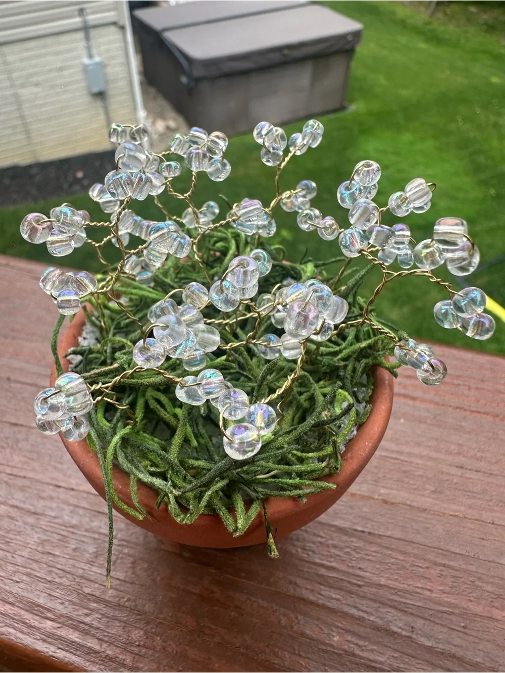 Handcrafted Clear Bead Mini Plant in Terracotta Pot